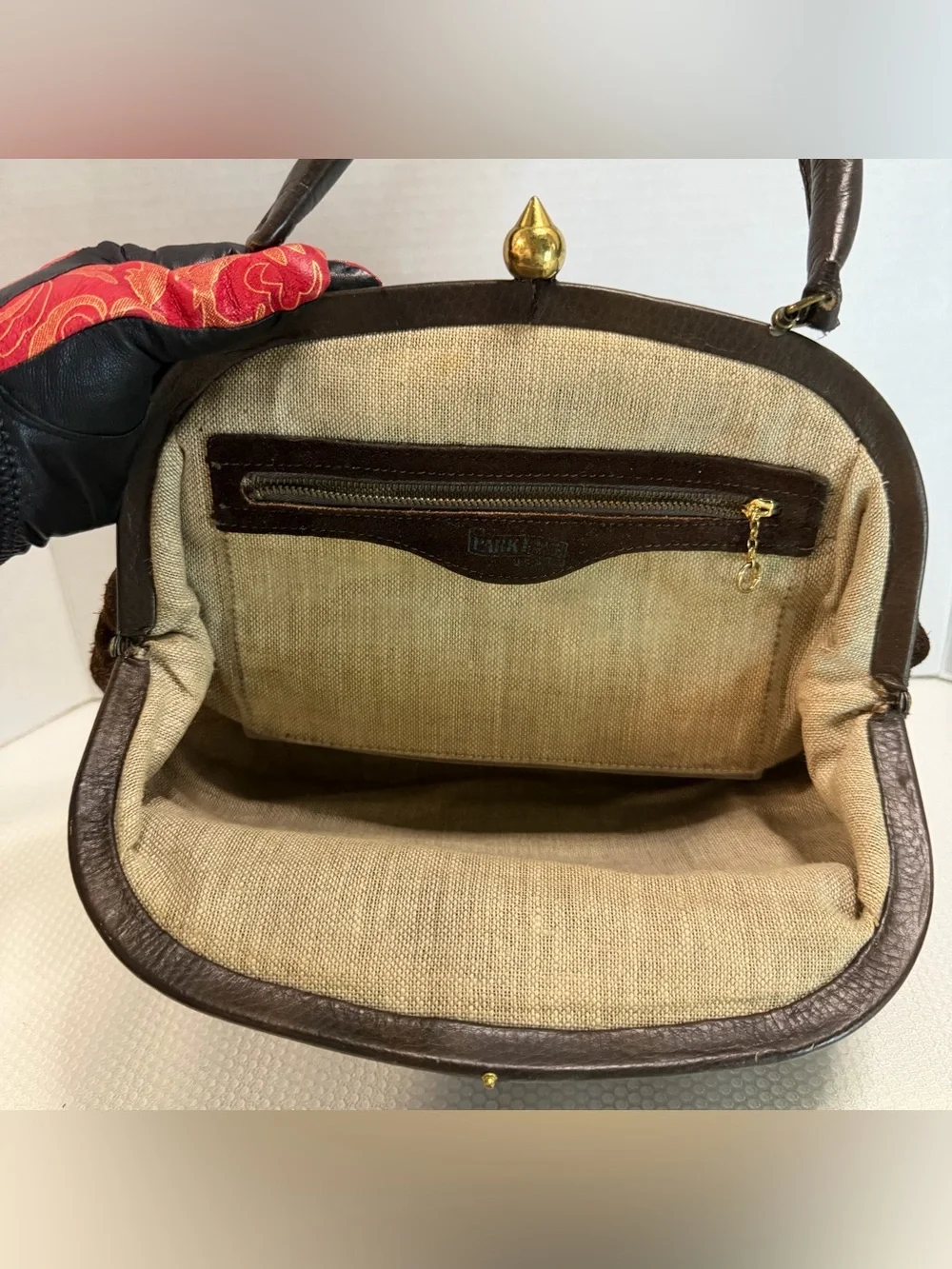 60s Dark Brown Suede Top-Handle Satchel